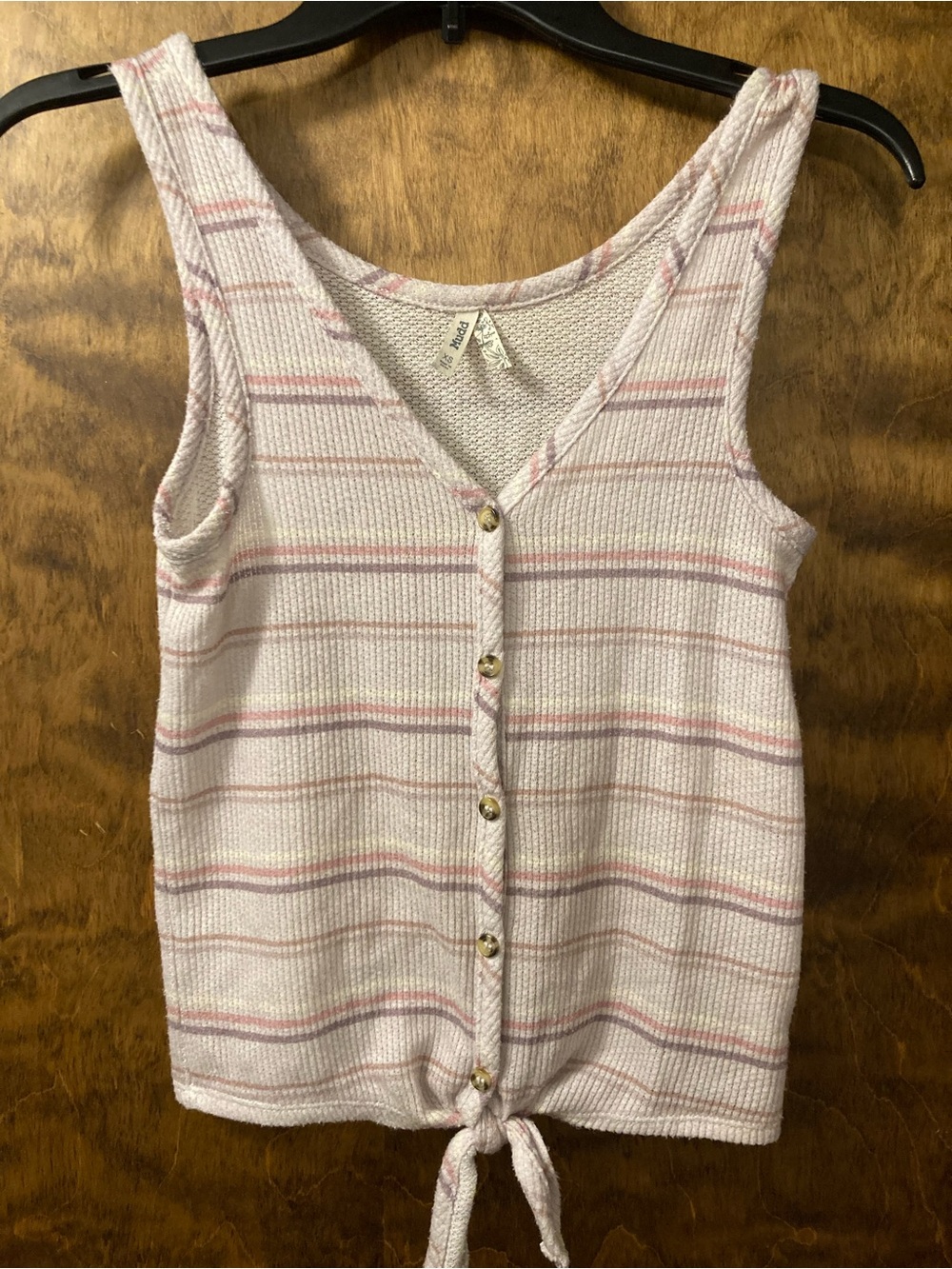 Mudd Pink and White Striped Button Tie-Front Tank